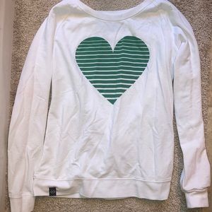White long sleeve top w heart decal. Size small